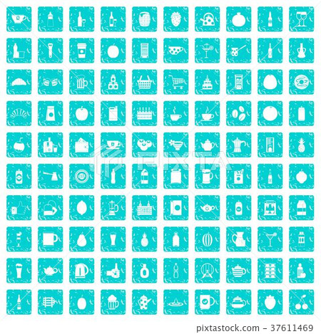 100 beverage icons set grunge blue 37611469