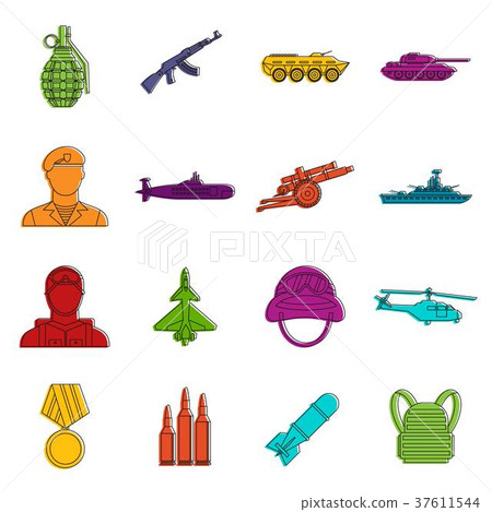 War icons doodle set 37611544