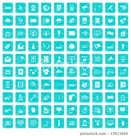 100 telecommunication icons set grunge blue 37611684