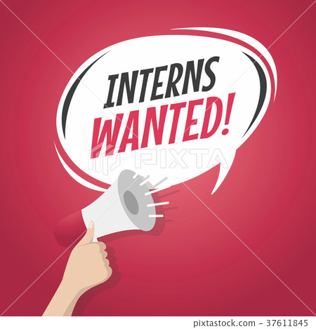 Megaphone Hand with text text Interns Wanted 37611845