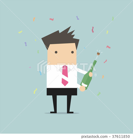 Businessman uncorking a bottle of champagne 37611850