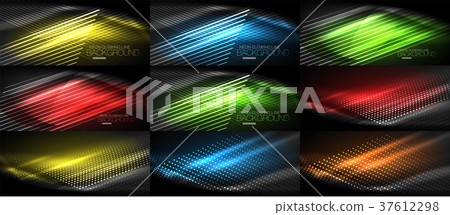 Set of neon smooth wave digital abstract Set of neon smooth wave digital abstract 37612298
