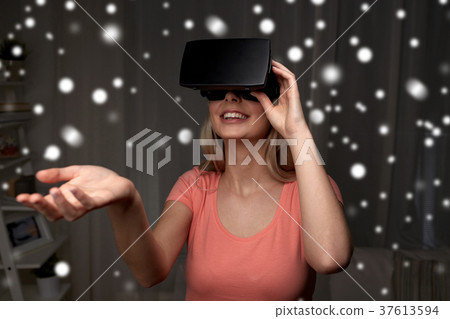 woman in virtual reality headset or 3d glasses 37613594