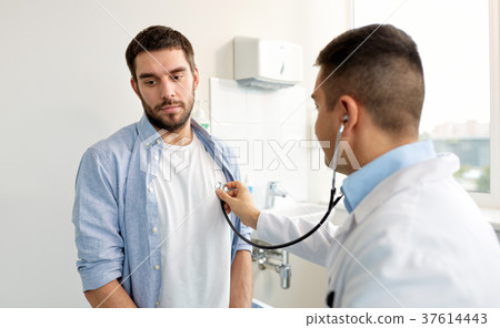 doctor with stethoscope and patient at hospital doctor with stethoscope and patient at hospital 37614443