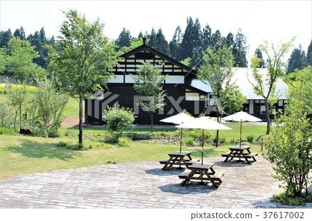 Roostered wooden buildings (spring landscape in snowy country) 37617002