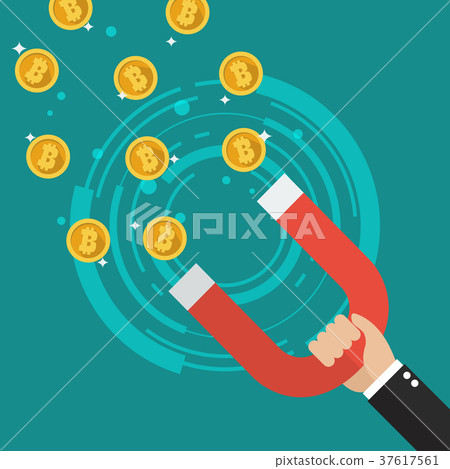 Businessman holding magnet attracting bitcoin 37617561
