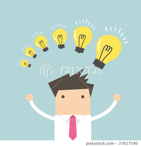 Businessman with different size of idea bulbs 37617590