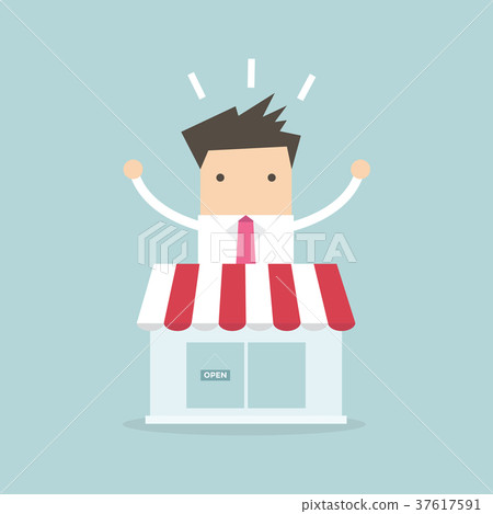 Businessman standing behind the shop 37617591