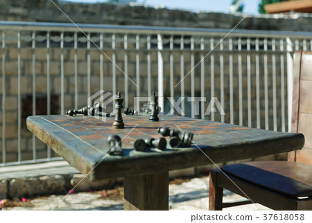 old wooden chess set on the table 37618058