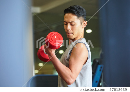Men exercising in the gym 37618689