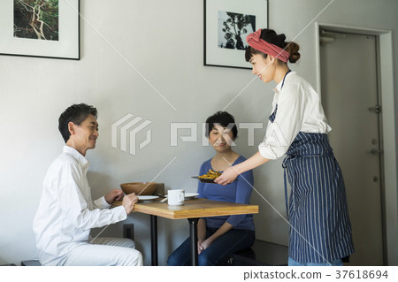 Staff and customers working in cafe Food business 37618694