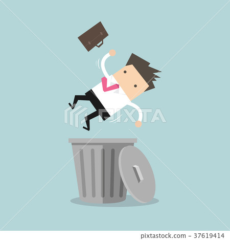 Businessman dropped into trashcan, layoff Businessman dropped into trashcan, layoff 37619414