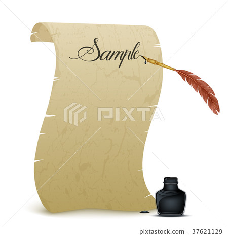 Ancient parchment with feather and inkwell Ancient parchment with feather and inkwell 37621129