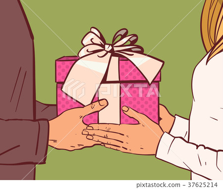 Man Giving Present Or Gift Box To Woman Hands Man Giving Present Or Gift Box To Woman Hands 37625214
