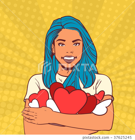 Young Girl Holding Many Hearts Valentines Day Young Girl Holding Many Hearts Valentines Day 37625245
