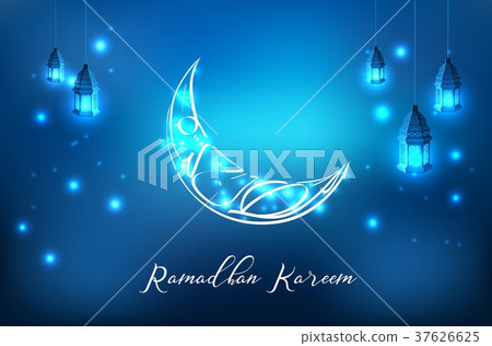 Glowing ornate crescent with hanging lantern Glowing ornate crescent with hanging lantern 37626625