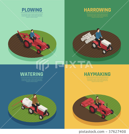 Farm Machinery 4 Isometric Icons  37627408