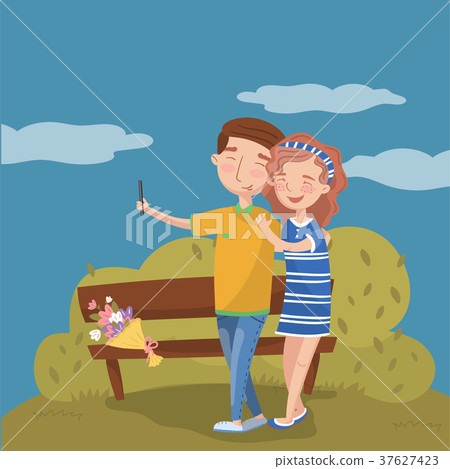 Happy young couple making selfie in the park 37627423