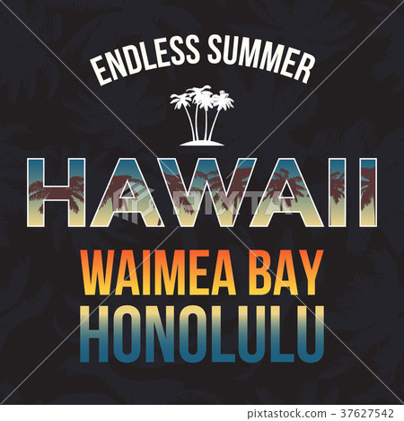 Hawaii beach tee print with palm tree. T-shirt Hawaii beach tee print with palm tree. T-shirt 37627542