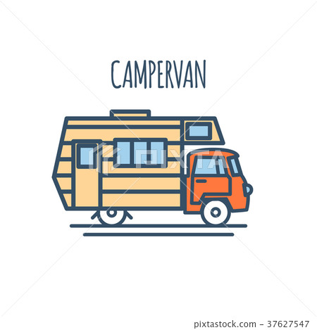 Campervan Thin Line Flat design. Vector 37627547
