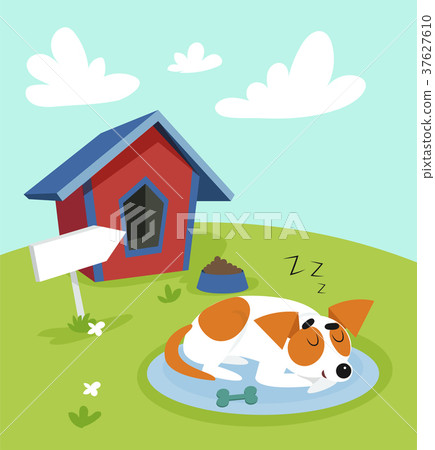 Cute jack russell terrier dog sleeping on a mat in 37627610