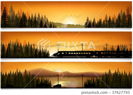 Horizontal banners with the high speed train and c Horizontal banners with the high speed train and c 37627793