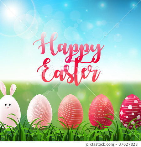 Easter background with colored easter eggs in the  37627828