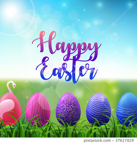 Easter background with colored easter eggs in the  37627829