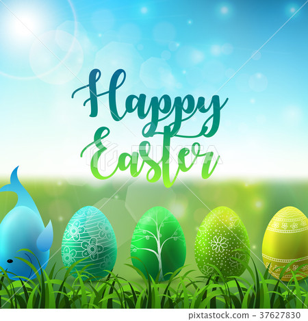 Easter background with colorful easter eggs in the Easter background with colorful easter eggs in the 37627830