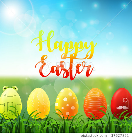 Easter background with bright easter eggs in the g Easter background with bright easter eggs in the g 37627831