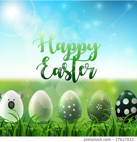Easter background with easter eggs in the grass on Easter background with easter eggs in the grass on 37627832