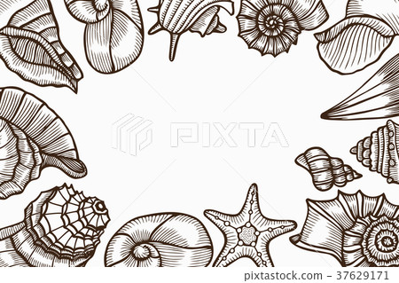 Vintage seafood frame vector illustration. 37629171