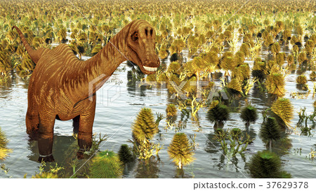 Prehistoric landscape with big diplodoc 3d 37629378