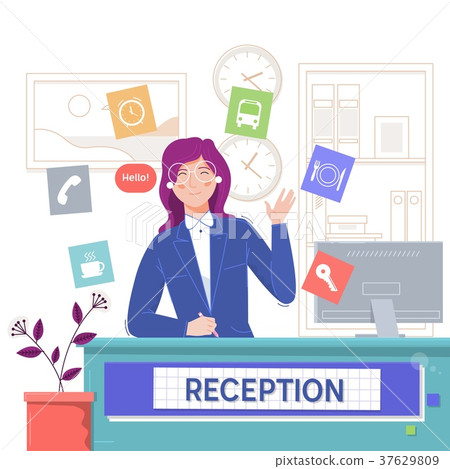 Reception service hotel,Smiling girl sitting at 37629809