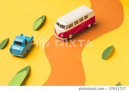 Vintage miniature car and bus in trendy color Vintage miniature car and bus in trendy color 37631727