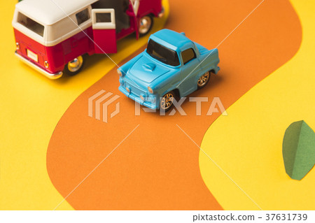 Vintage miniature car and bus in trendy color Vintage miniature car and bus in trendy color 37631739