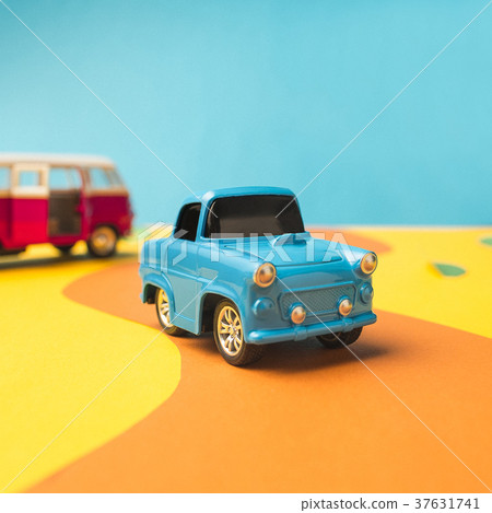 Vintage miniature car and bus in trendy color Vintage miniature car and bus in trendy color 37631741