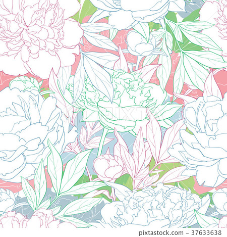 Vector hand drawn peony seamless pattern - Stock Illustration [37633638 ...
