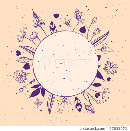Round frame of abstract flowers and leaves 37633973