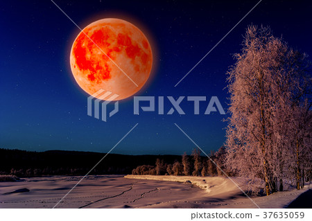 Super bloody moon winter view Super bloody moon winter view 37635059