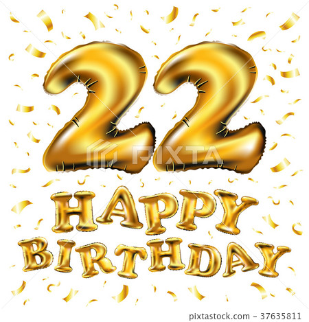 22 years happy birthday vector balloon gold - Stock Illustration ...