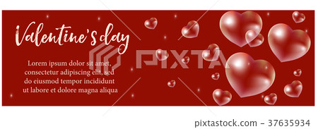 Valentines Day banner with realistic 3D heart - Stock Illustration ...