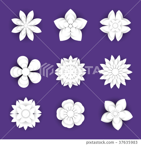 Flowers paper cut background set. Floral Flowers paper cut background set. Floral 37635983