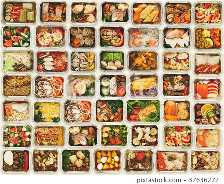 Set of take away food boxes at white background 37636272