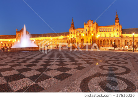 Plaza de Espana at night in Seville, Spain 37636326