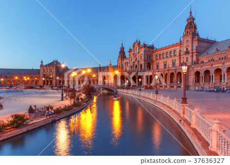 Plaza de Espana at night in Seville, Spain 37636327