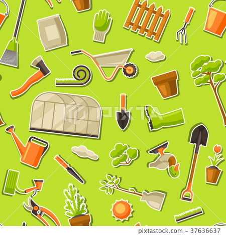 Seamless pattern with garden tools and items - Stock Illustration ...