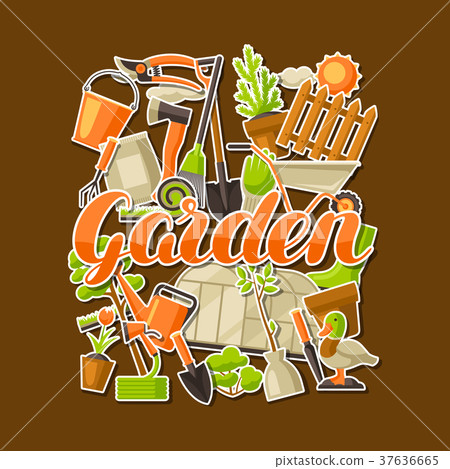 Background with garden tools and items. Season 37636665