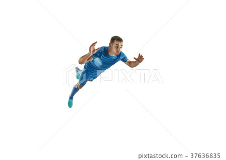 Professional football soccer player isolated white Professional football soccer player isolated white 37636835