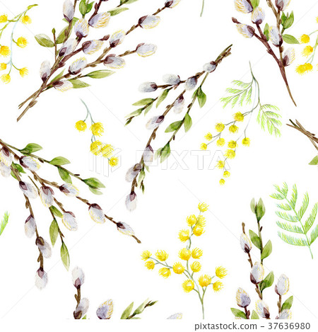 Watercolor willow tree branches pattern 37636980
